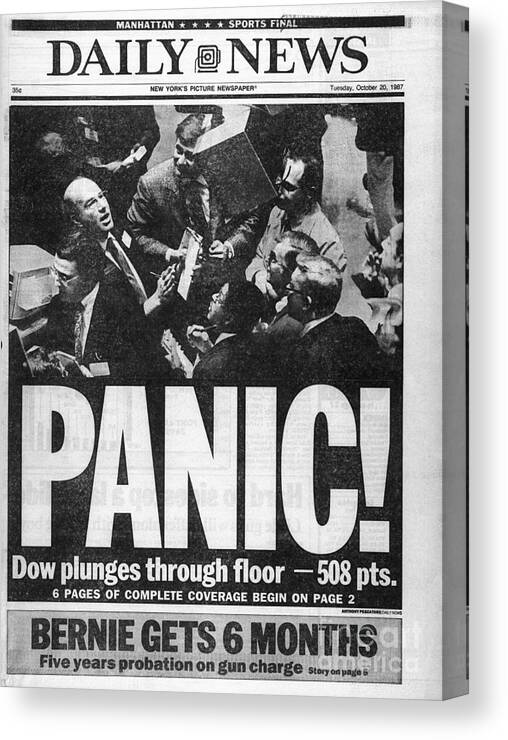 People Canvas Print featuring the photograph Daily News Headlines During 1987 Stock by Bettmann