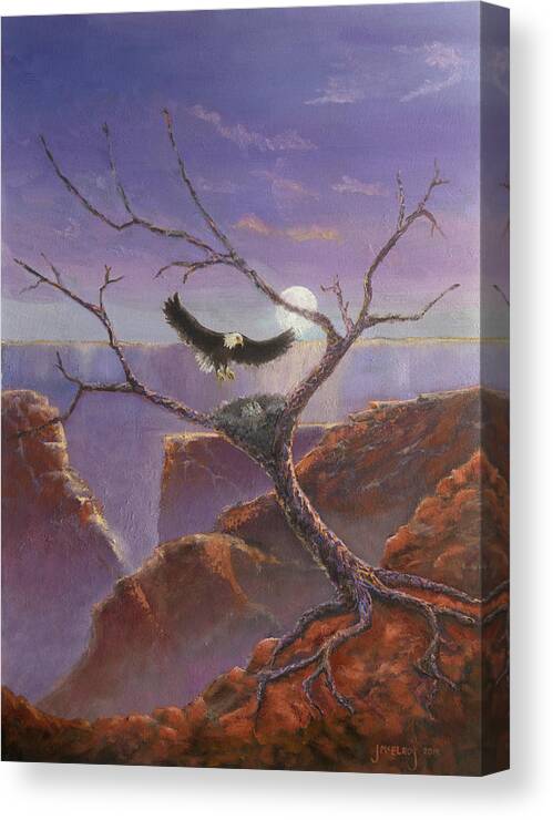 Bald Eagle Canvas Print featuring the painting Eagle's Nest by Jerry McElroy