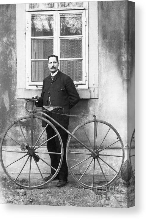 People Canvas Print featuring the photograph Early Pedal Bicycle by Bettmann