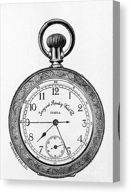 Engraving Canvas Print featuring the photograph Engraving Of Pocket-style Watch by Bettmann