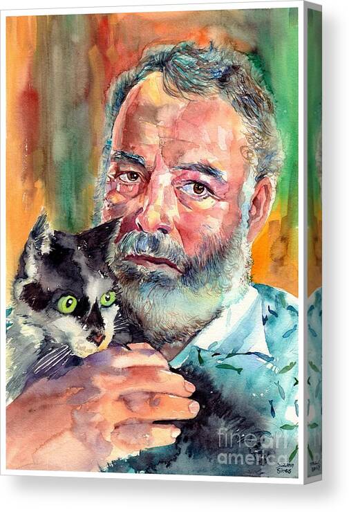 Ernest Miller Hemingway Canvas Print featuring the painting Ernest Hemingway Portrait by Suzann Sines