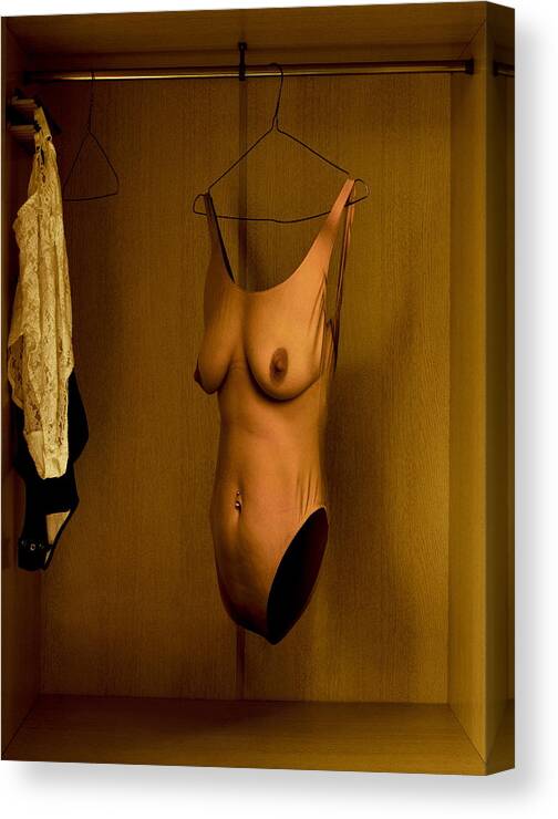 Coathanger Canvas Print featuring the photograph Female Body On Hanger In Cupboard by Gandee Vasan
