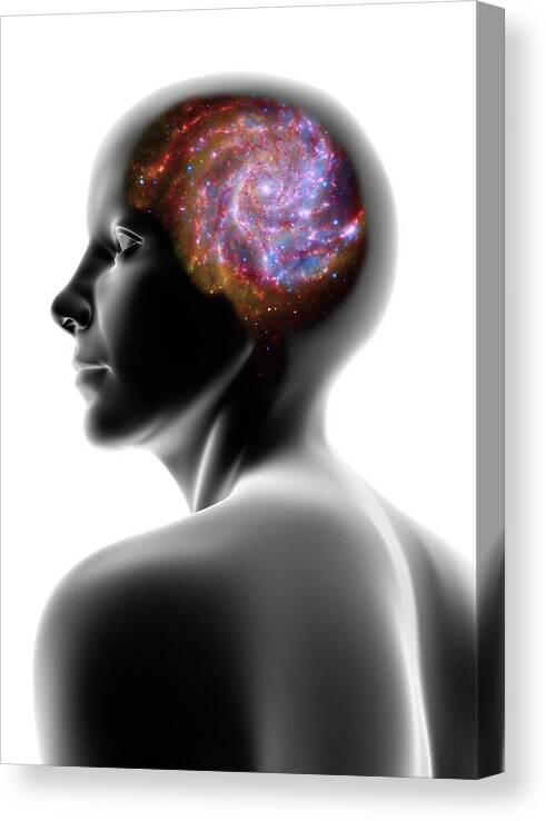White Background Canvas Print featuring the digital art Female Head And Spiral Galaxy by Pasieka