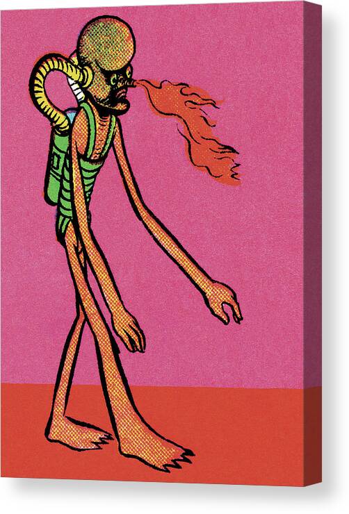 Alien Canvas Print featuring the drawing Fire Breathing Alien by CSA Images