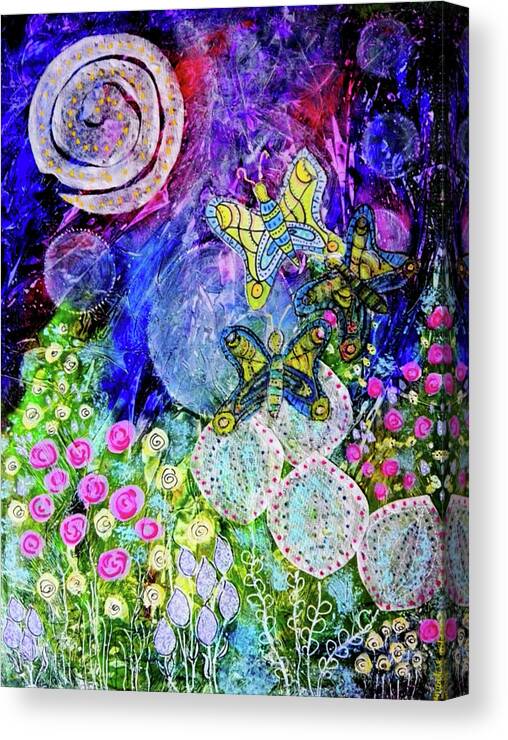 Luna Canvas Print featuring the mixed media Flight of the Lunar Moths by Mimulux Patricia No