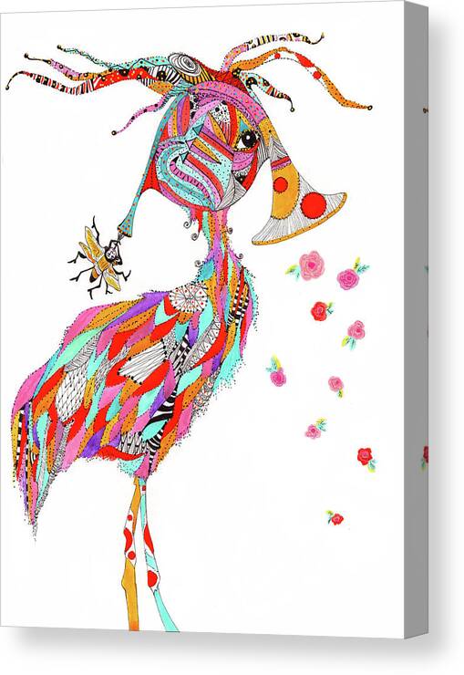 French Horn Bird Canvas Print featuring the mixed media French Horn Bird by Kwerki Studios