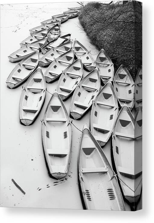 Tranquility Canvas Print featuring the photograph Frozen Boats by Yann Le Biannic