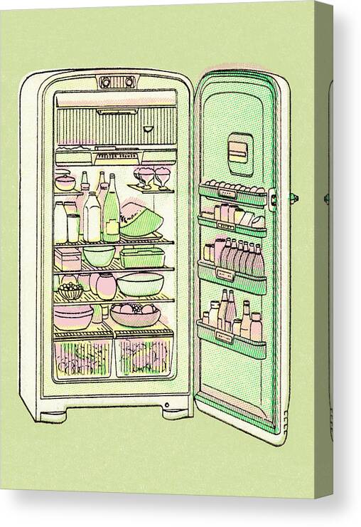 Appliance Canvas Print featuring the drawing Full refrigerator (muted) by CSA Images