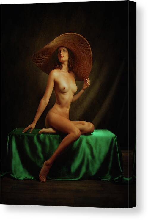 Fine Art Nude Canvas Print featuring the photograph Gala In Big Hat by Zachar Rise
