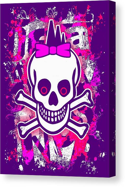 Girly Canvas Print featuring the digital art Girly Punk Skull Graphic by Roseanne Jones