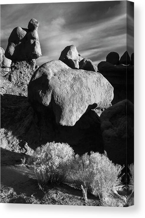 Black And White Canvas Print featuring the photograph Goblin Valley State Park, Utah by Zandria Muench Beraldo