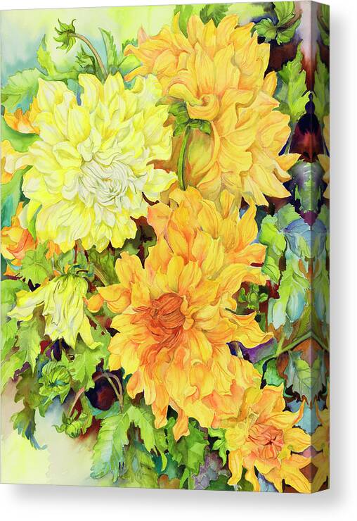 Dahlias Canvas Print featuring the painting Golden Glow by Joanne Porter