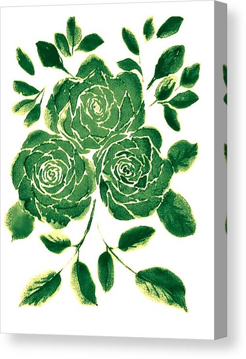 Green Canvas Print featuring the digital art Green Monochrome Roses by Delynn Addams