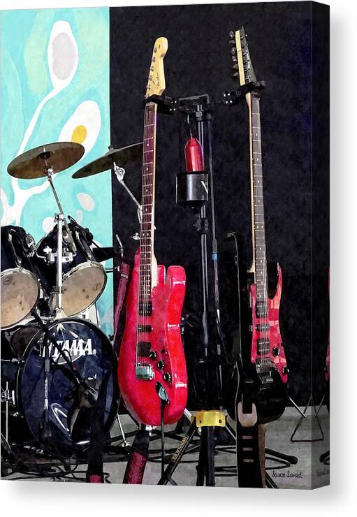 Guitars Canvas Print featuring the photograph Guitars and Drum Set by Susan Savad