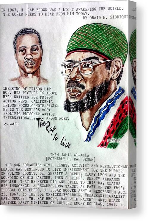 Black Art Canvas Print featuring the drawing H. Rap Brown featuring C-Note by Joedee