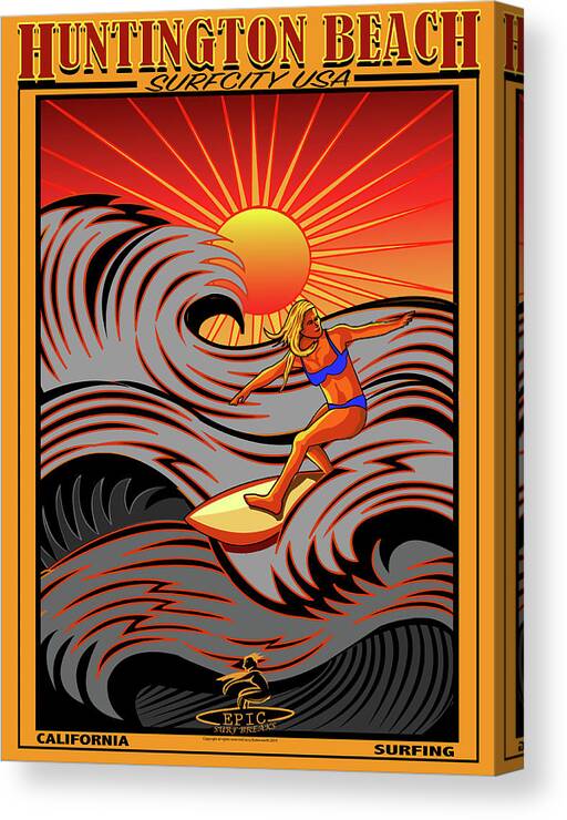 Surfing Canvas Print featuring the digital art Huntington Beach Surf City U.s.a California by Larry Butterworth