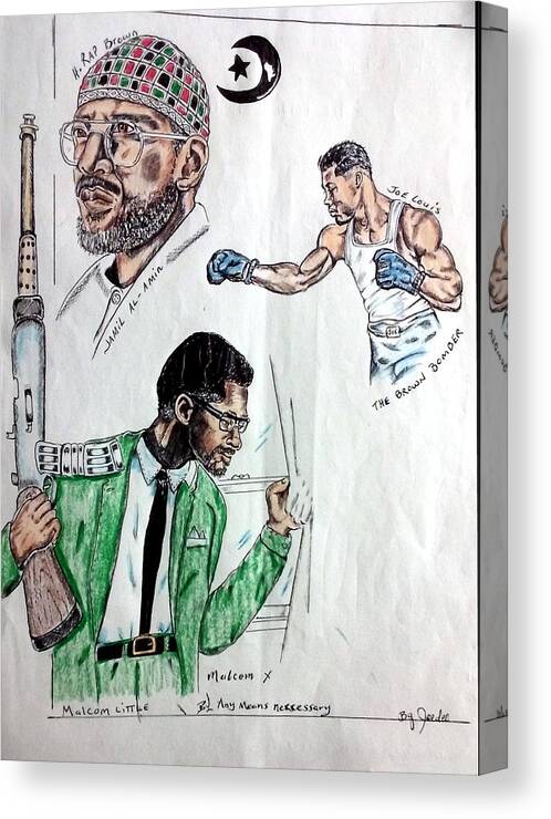 Black Art Canvas Print featuring the drawing Joe, Brown, and Malcolm by Joedee