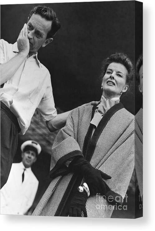 Working Canvas Print featuring the photograph Katharine Hepburn Working With David by Bettmann