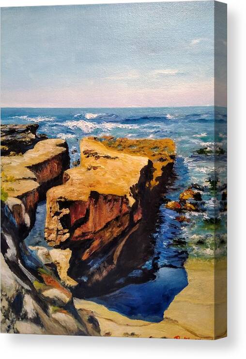 Majestic Rocks Canvas Print featuring the painting Living Rocks of San Diego by Ray Khalife
