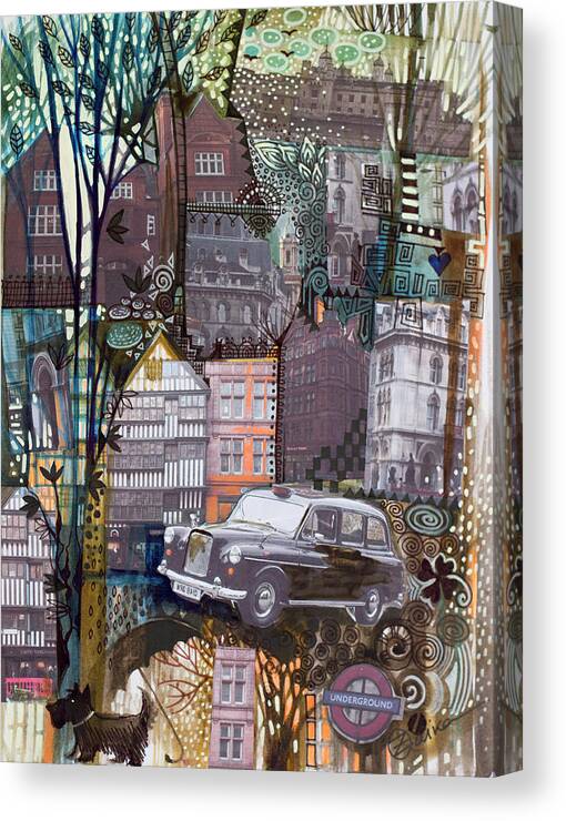 City Canvas Print featuring the painting London Taxi by Oxana Zaika