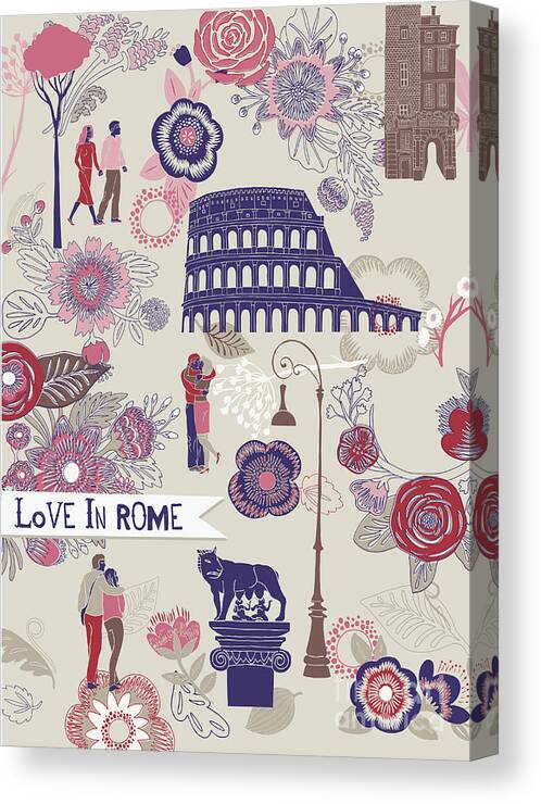 Love Canvas Print featuring the digital art Love In Rome Greeting Card by Lavandaart