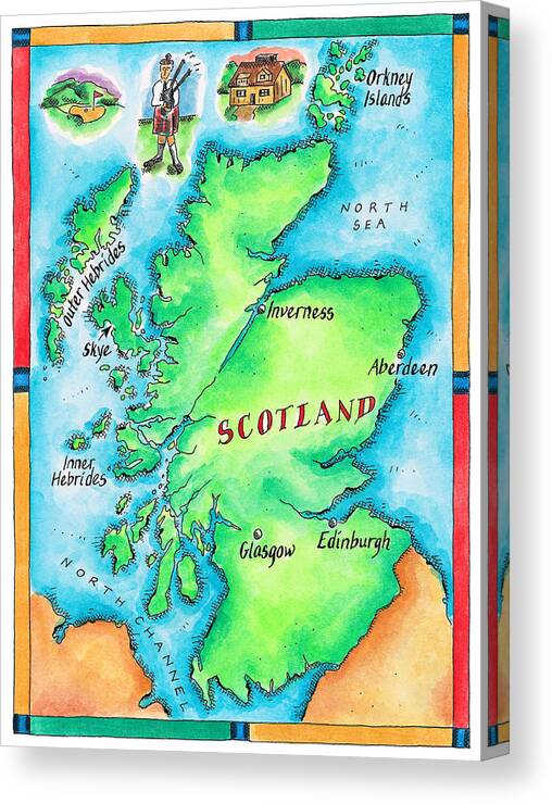 Watercolor Painting Canvas Print featuring the digital art Map Of Scotland by Jennifer Thermes
