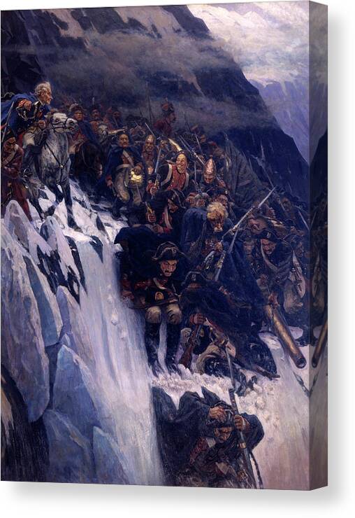 March Of Suvorov Through The Alps Canvas Print featuring the painting March of Suvorov through the Alps by Vasily Surikov
