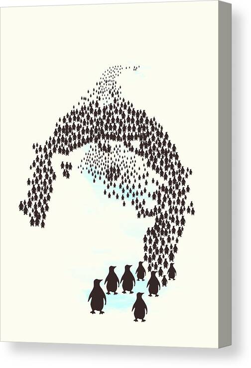 Penguins Canvas Print featuring the digital art March of the penguins by Neelanjana Bandyopadhyay
