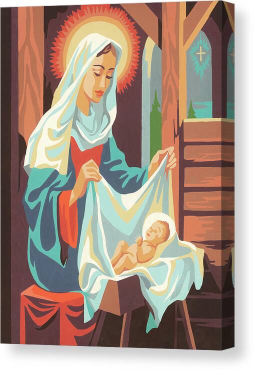 Baby Canvas Print featuring the drawing Mary and Jesus by CSA Images