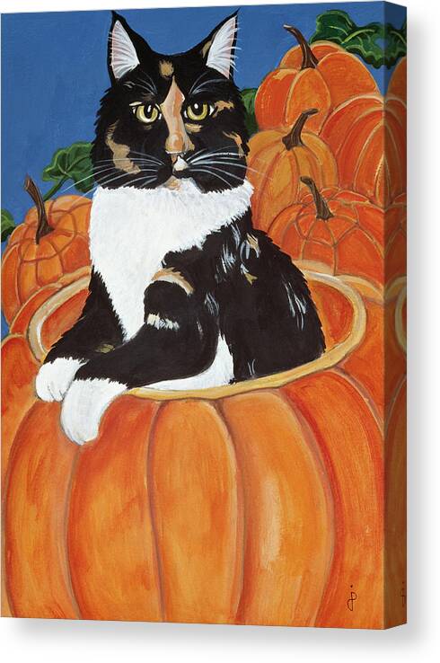 Multi-colored Cat In A Pumpkin
Halloween
Domestic Cats Canvas Print featuring the painting Matisse In A Pumpkin by Jan Panico