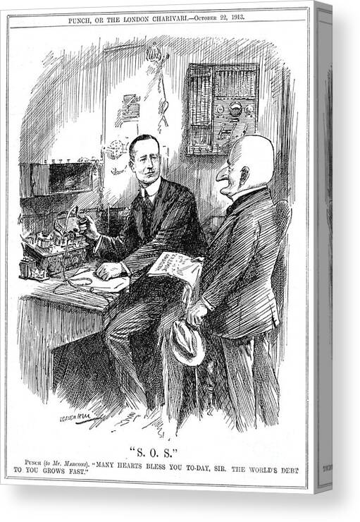 Physicist Canvas Print featuring the drawing Mr Punch Thanking Marconi For Wireless by Print Collector