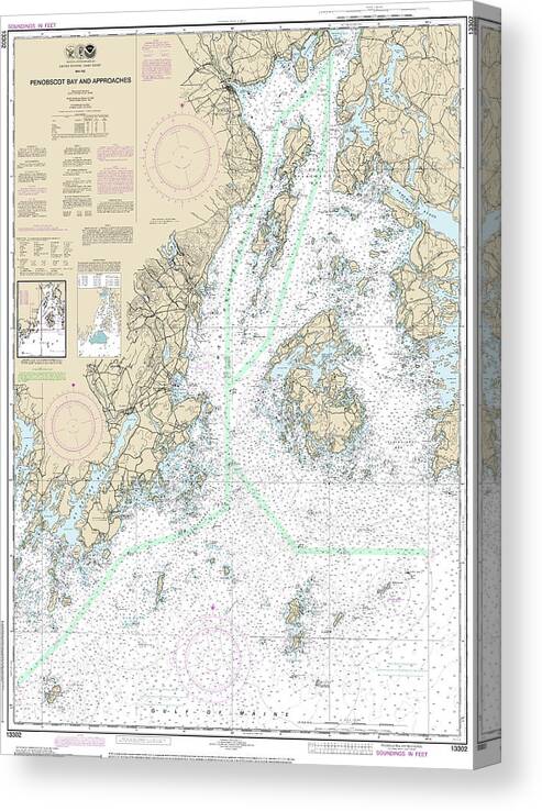 13302 Canvas Print featuring the mixed media Nautical Chart-13302 Penobscot Bay-approaches by Bret Johnstad