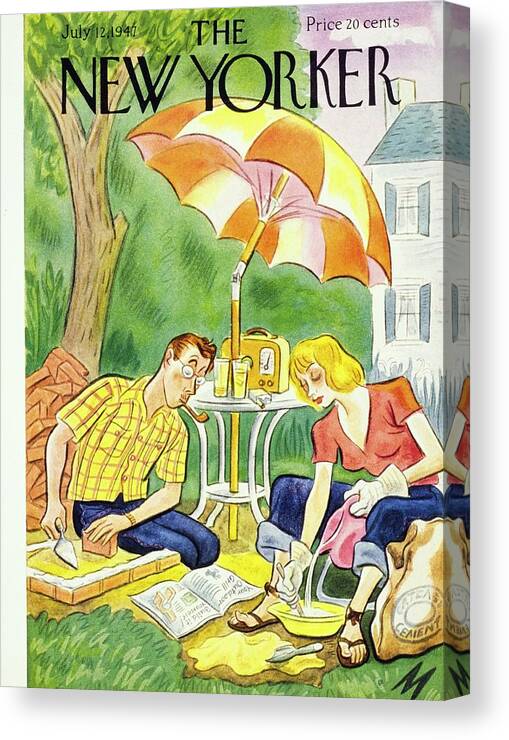 Illustration Canvas Print featuring the painting New Yorker July 12th 1947 by Julian De Miskey