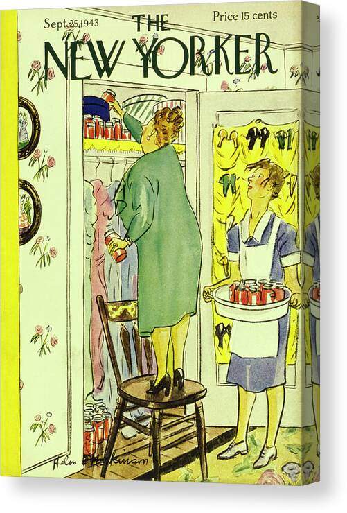 Food Canvas Print featuring the painting New Yorker September 25 1943 by Helene E Hokinson