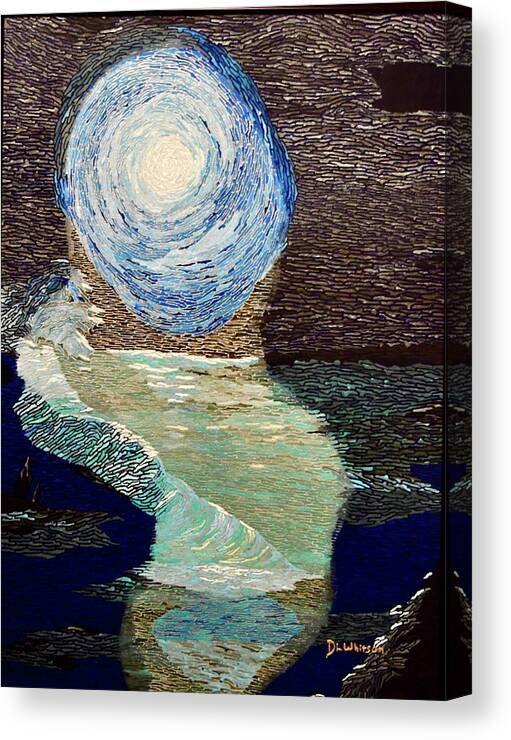 Moon Canvas Print featuring the painting NIght time beach by DLWhitson