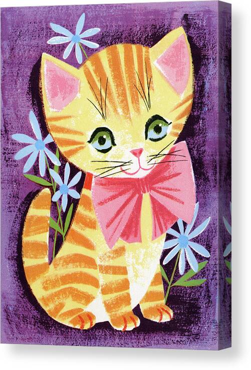 Animal Canvas Print featuring the drawing Orange Cat Wearing Bow by CSA Images