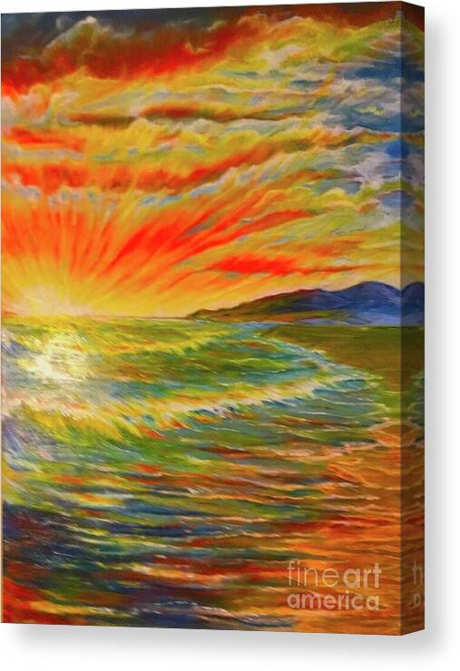 Brilliant Sunset Beach Canvas Print featuring the painting Pacific Sunset by Michael Silbaugh