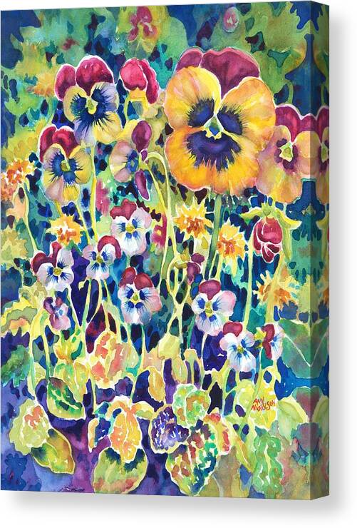 Floral Watercolor Canvas Print featuring the painting Pansies and Violas by Ann Nicholson