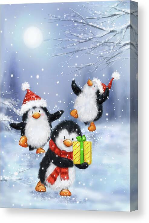 Penguins Copy Canvas Print featuring the mixed media Penguins Copy by Makiko