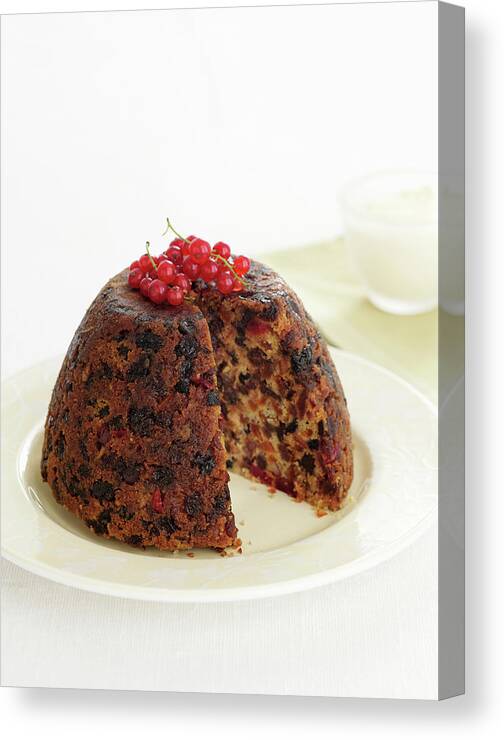 White Background Canvas Print featuring the photograph Plate Of Christmas Pudding by Brett Stevens