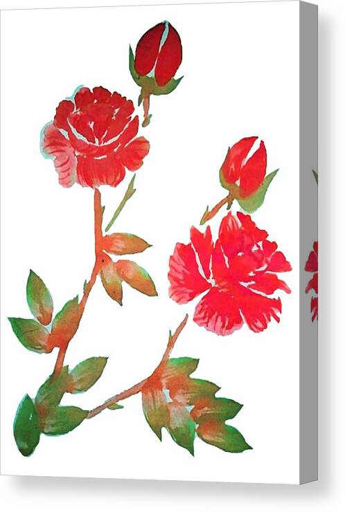 Red Canvas Print featuring the painting Red Rose Watercolor Transparent Background by Delynn Addams