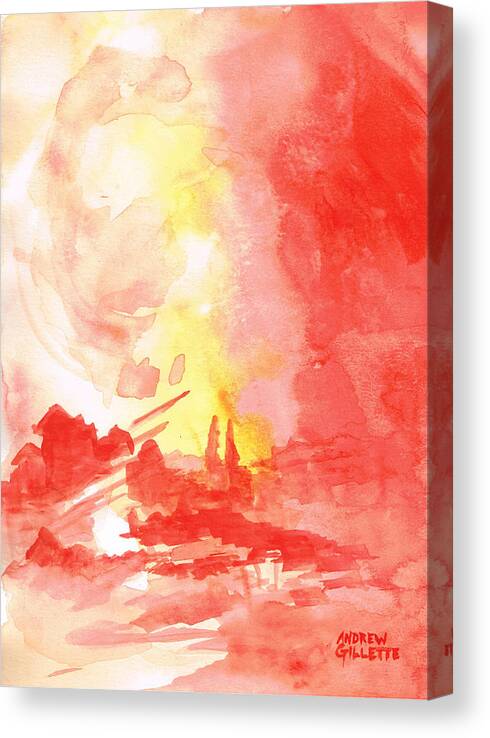 Red Canvas Print featuring the painting Red Village Abstract 1 by Andrew Gillette