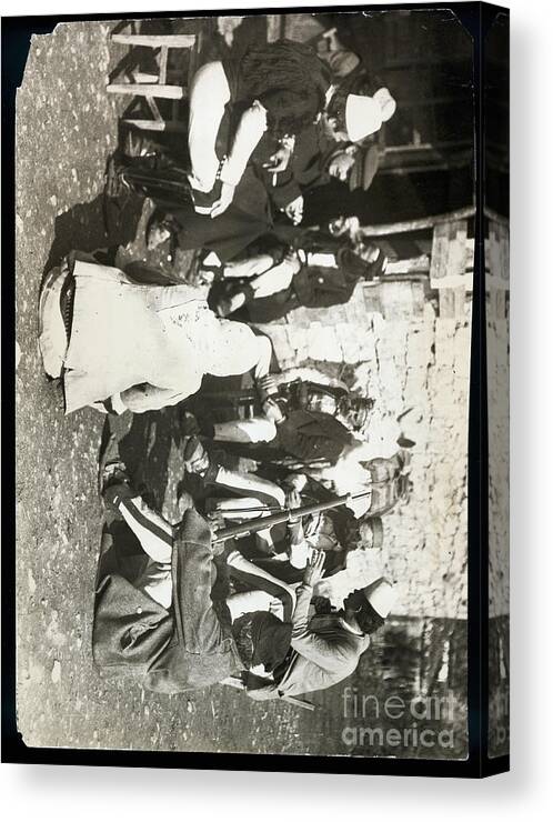 People Canvas Print featuring the photograph Refugee Albanians Chat by Bettmann