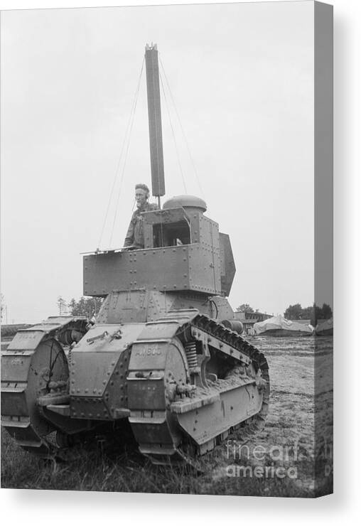 People Canvas Print featuring the photograph Renault Tsf Command Tank With Radio Mast by Bettmann