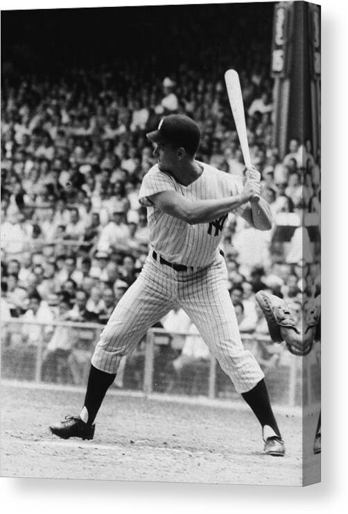 American League Baseball Canvas Print featuring the photograph Roger Maris At Bat At Yankee Stadium by Hulton Archive