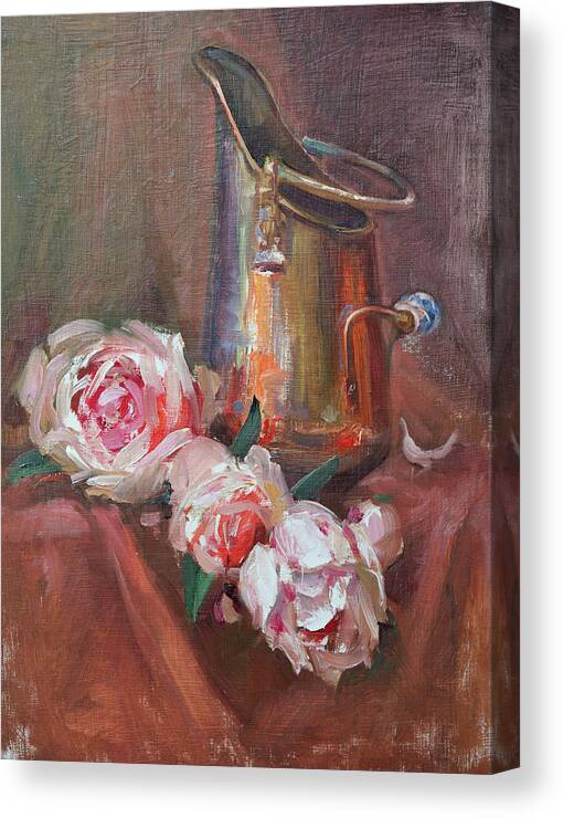 Roses & Copper Jug Canvas Print featuring the painting Roses & Copper Jug by Svetlana Orinko