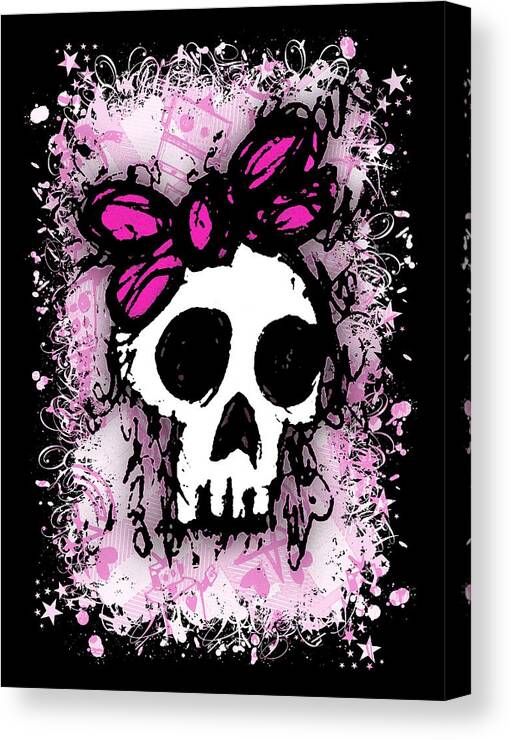 Skull Canvas Print featuring the digital art Sketched Skull Princess Graphic by Roseanne Jones