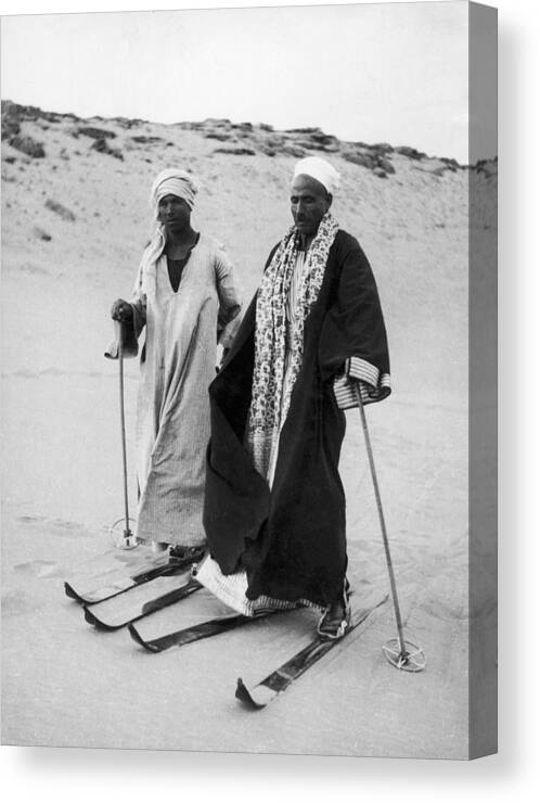 Skiing Canvas Print featuring the photograph Skiers On The Sand In Egypt In 1939 by Keystone-france