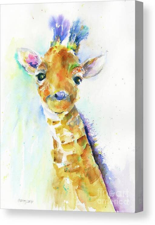 Baby Giraffe Canvas Print featuring the painting Smiley Baby Giraffe by Christy Lemp