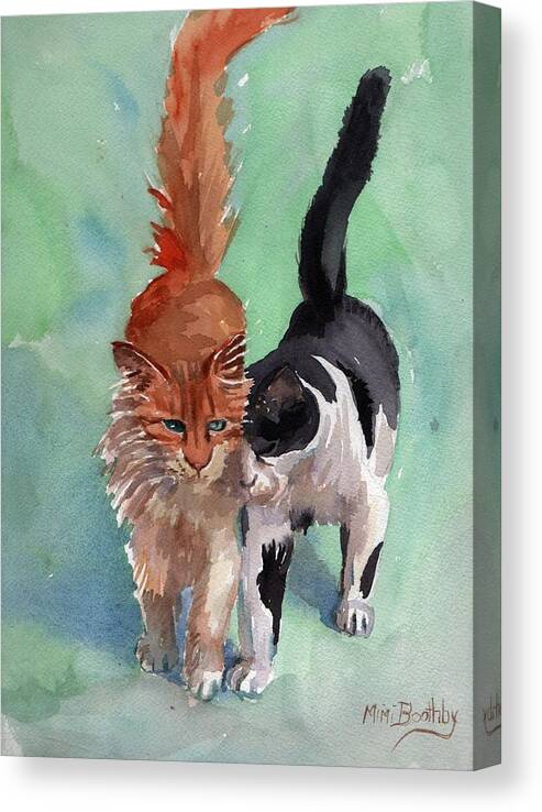 Cat Love Canvas Print featuring the painting Sparky and Friend by Mimi Boothby